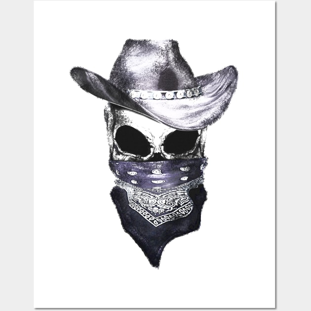 skull art, hat cowboy, bandanas, headband Wall Art by Collagedream